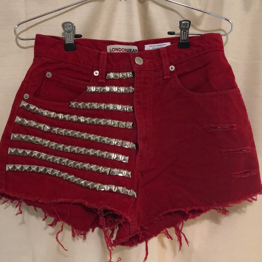 Vintage Red Studded Jean Shorts